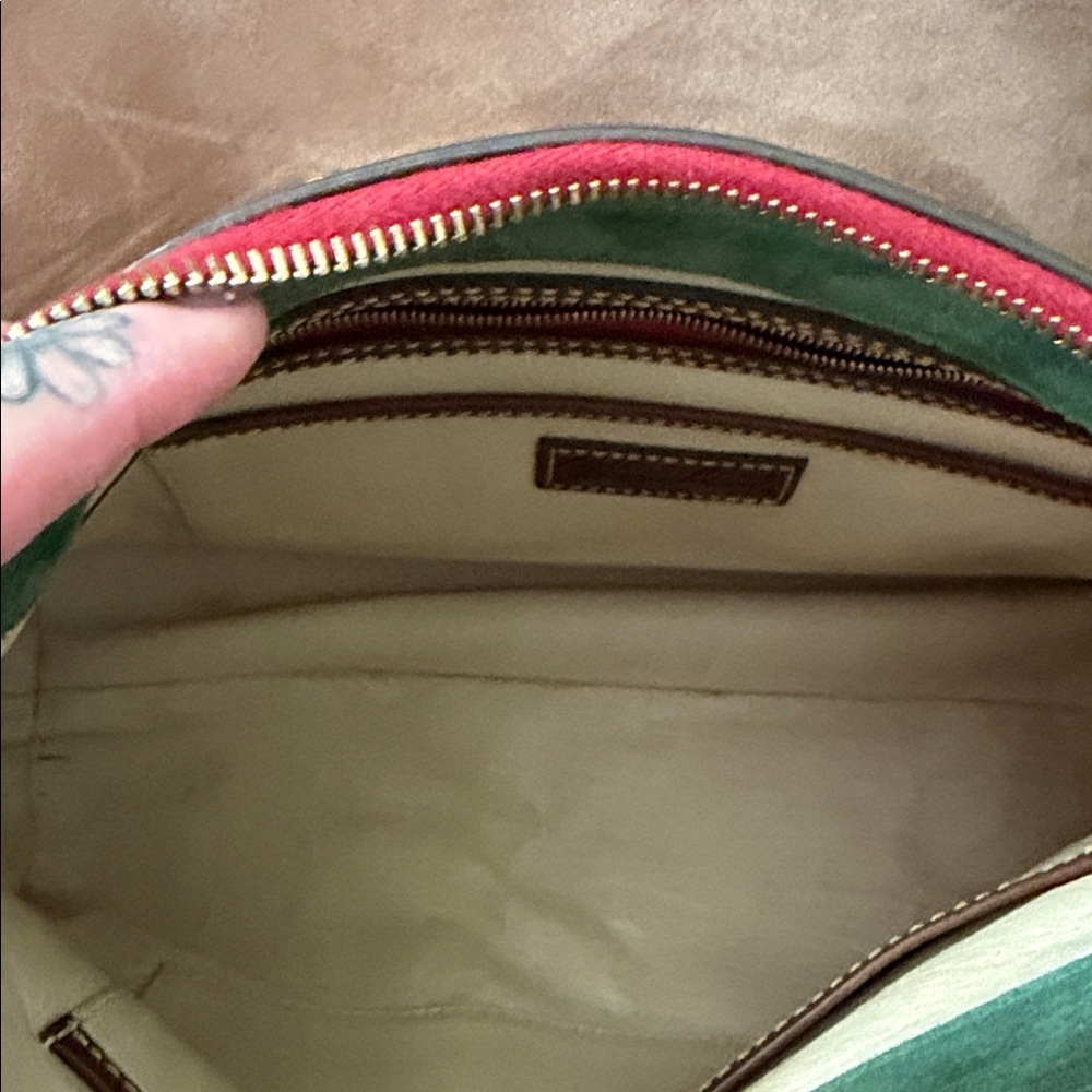 Dooney & Bourke Brown Leather Shoulder Bag with Red Zip Accent - Picture 3 of 4
